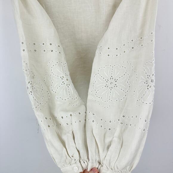 J.Crew Bungalow Embroidered Top Linen Natural Beige Boho Relaxed Small NWT - Picture 5 of 11